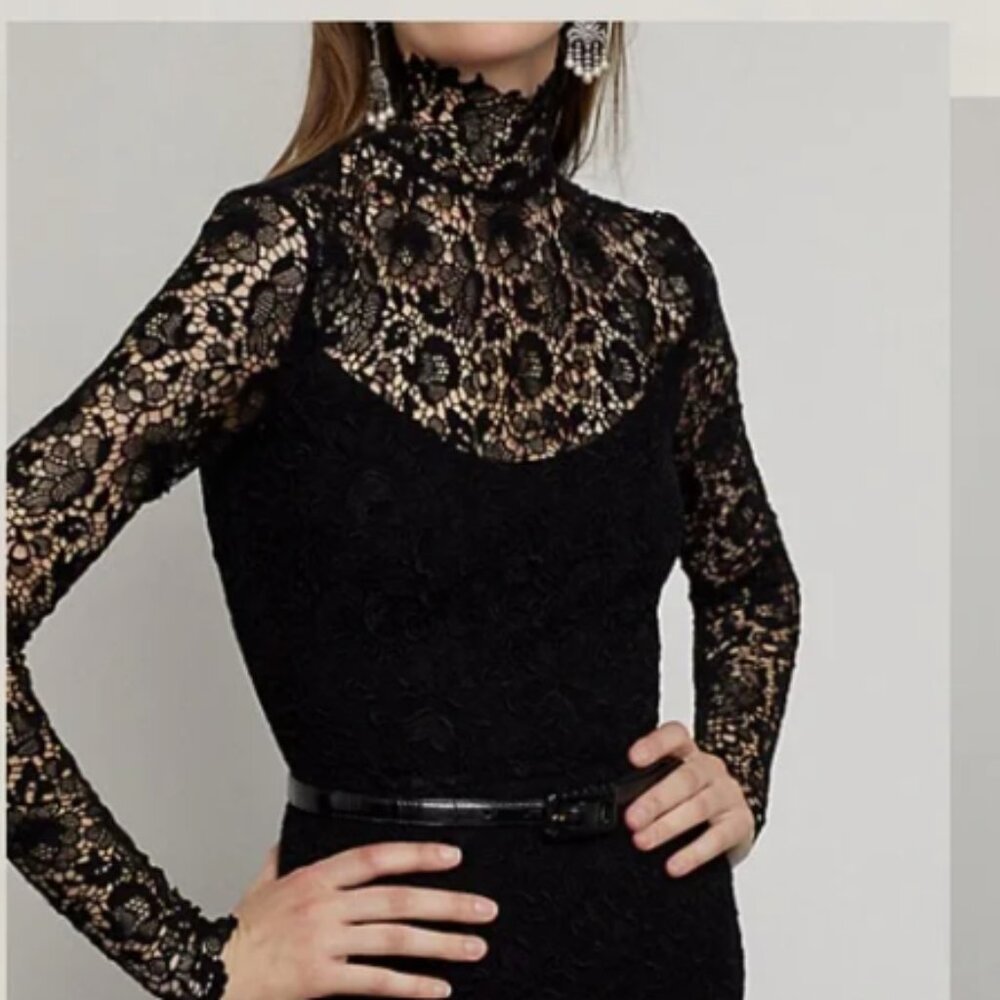 Ralph Lauren Purple Label Liesel Lace Long Sleeve Cocktail Dress